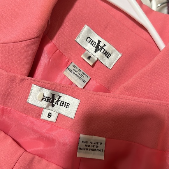 Size 6 Coral Pink Jacket and Skirt Suit by Christine V - Picture 5 of 7